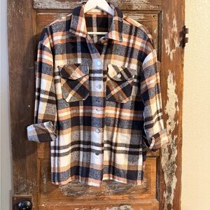 Oversized Plaid Button-Up Flannel Shirt